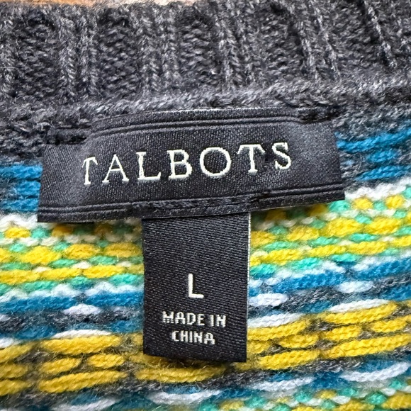 Lambswool Talbots Knit Fair Isle Checkered Sweater, Size L - Picture 2 of 4